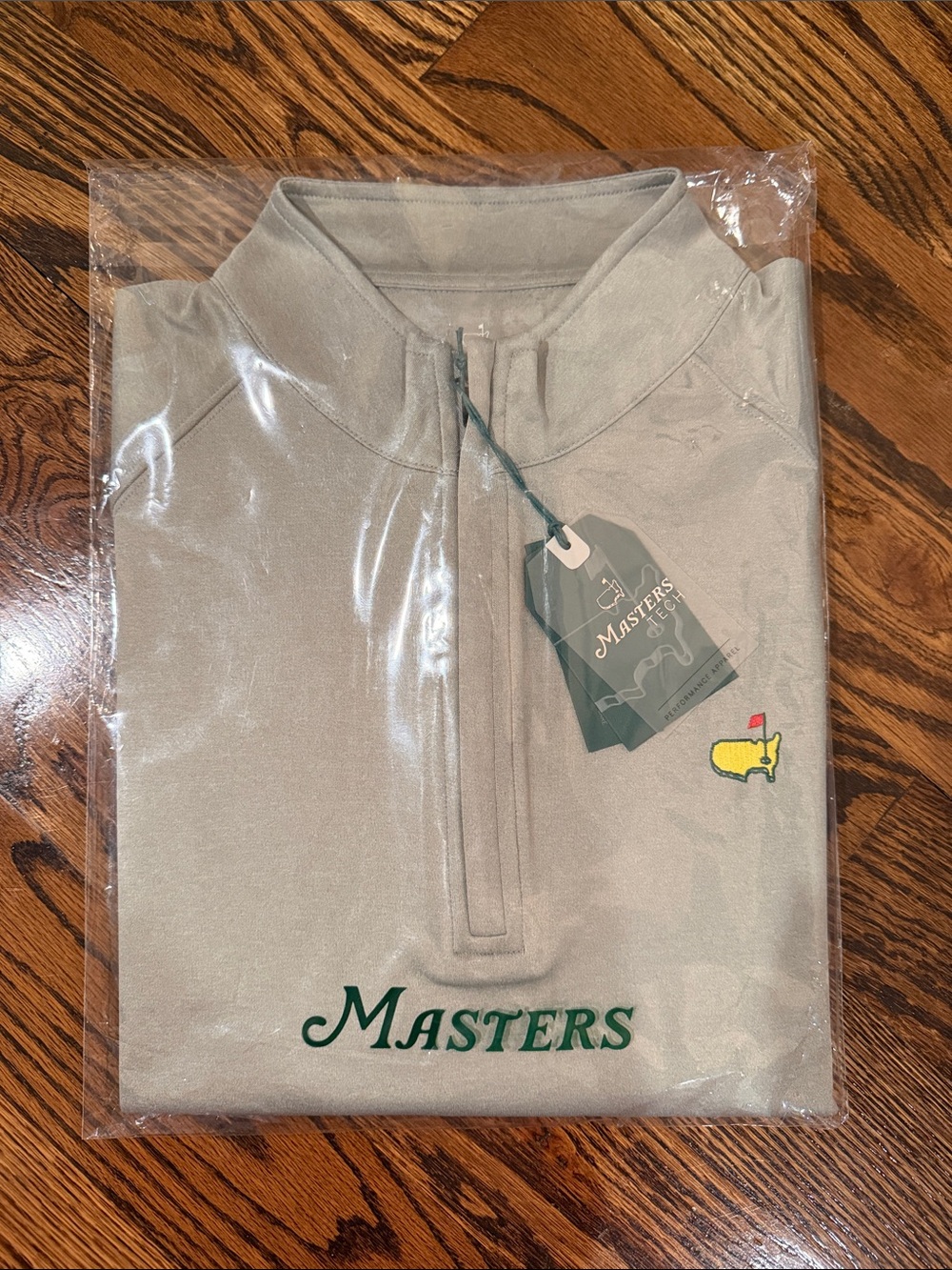 Masters Beige Quarter-Zip Pullover with Embroidered Yellow Logo